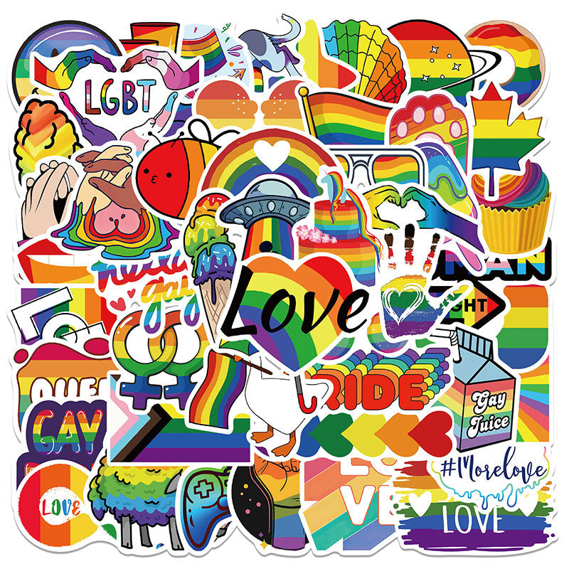 50Pcs Rainbow Waterproof Stickers For Water Bottle Laptop Scrapbook Lugg