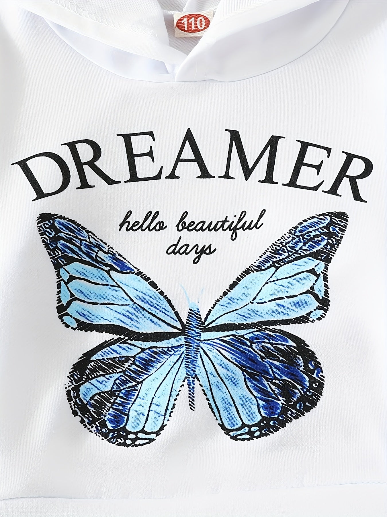 Girl's Butterfly Pattern 2pcs Hoodie & Pants Set DREAMER Print Top Casual Outfit