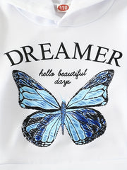 Girl's Butterfly Pattern 2pcs Hoodie & Pants Set DREAMER Print Top Casual Outfit