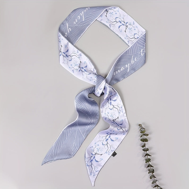 Flower Printed Neckerchief Skinny Scarf Headband Hair Tie