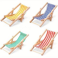 Wooden Beach Chairs Folding Red Striped for Dollhouses