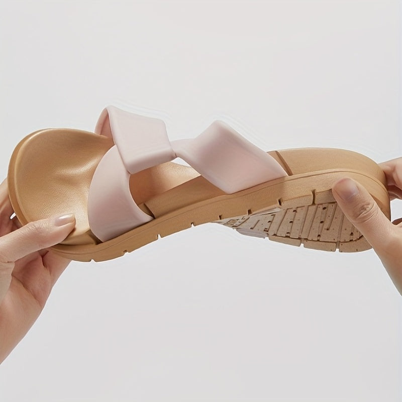 Women's Cross Strap Flat Slides Open Toe Solid Slip On Shoes