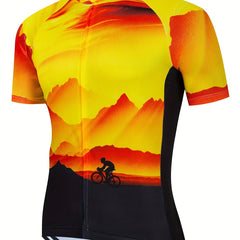 Men's Sunset Print Cycling Jerseys Lightweight Breathable Biking Shirt
