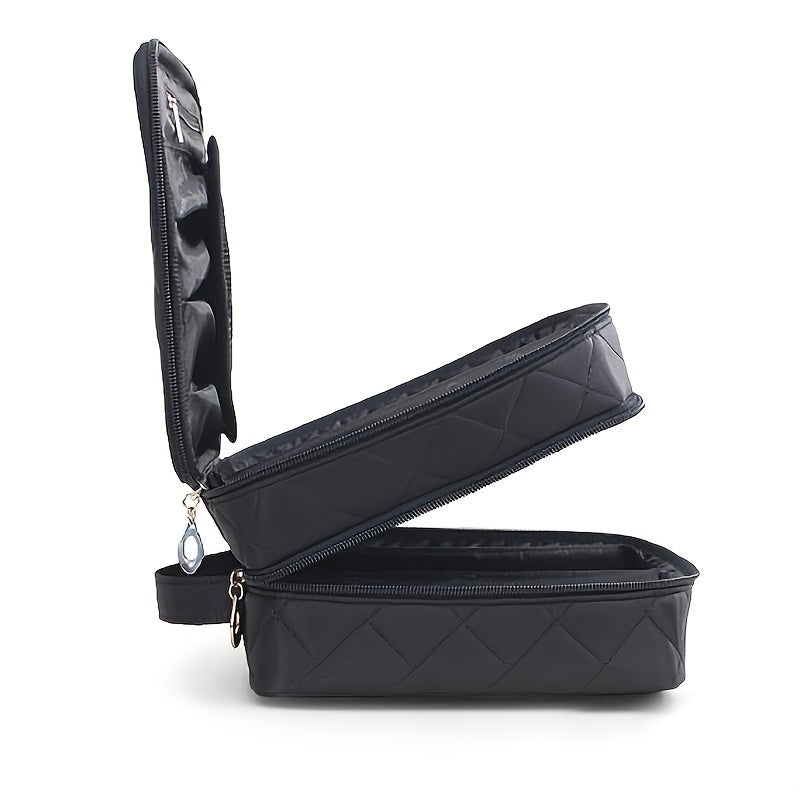 Large Capacity Double Layer Makeup Bag for Travel Portable Cosmetic Bag