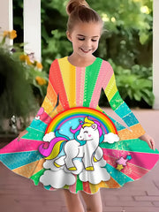 Girls Dreamy Sequin Print Unicorn Sleeveless Dress