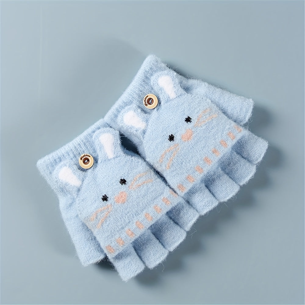 Kids Winter Half Finger Gloves Cartoon Knitted Gloves For Girls And Boys