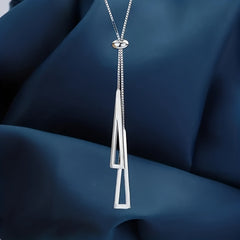 Triangle Geometry Necklace & Tassel Earrings Set with Silvery Chain