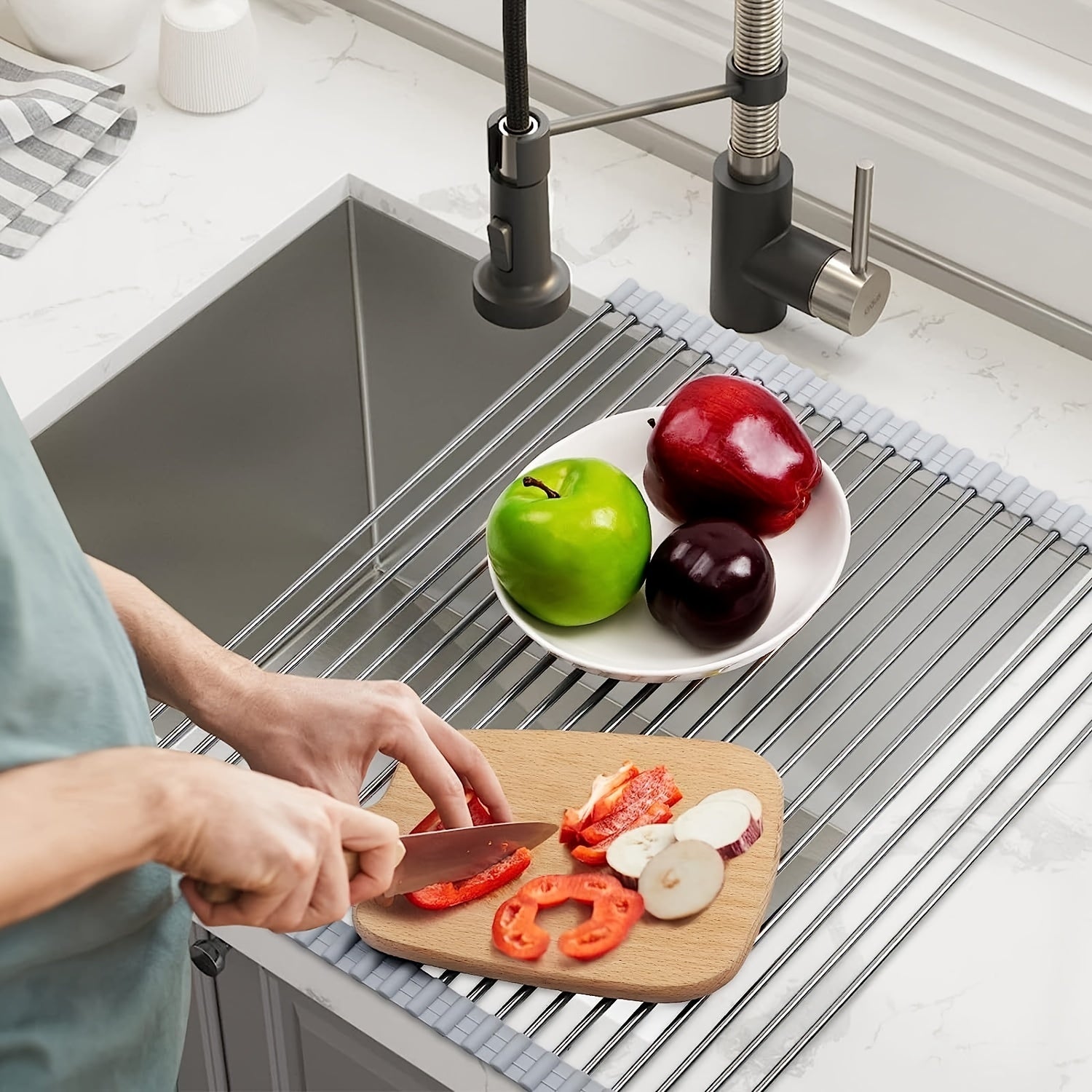 Over Sink Roll Up Dish Drying Rack Stainless Steel