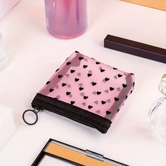 Heart Pattern Mesh Makeup Bag Cosmetic Zipper Pouch Small Travel Storage Bag