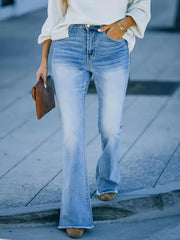 Raw Trim Button Fly High Rise Medium Stretch Skinny Flare Leg Jeans