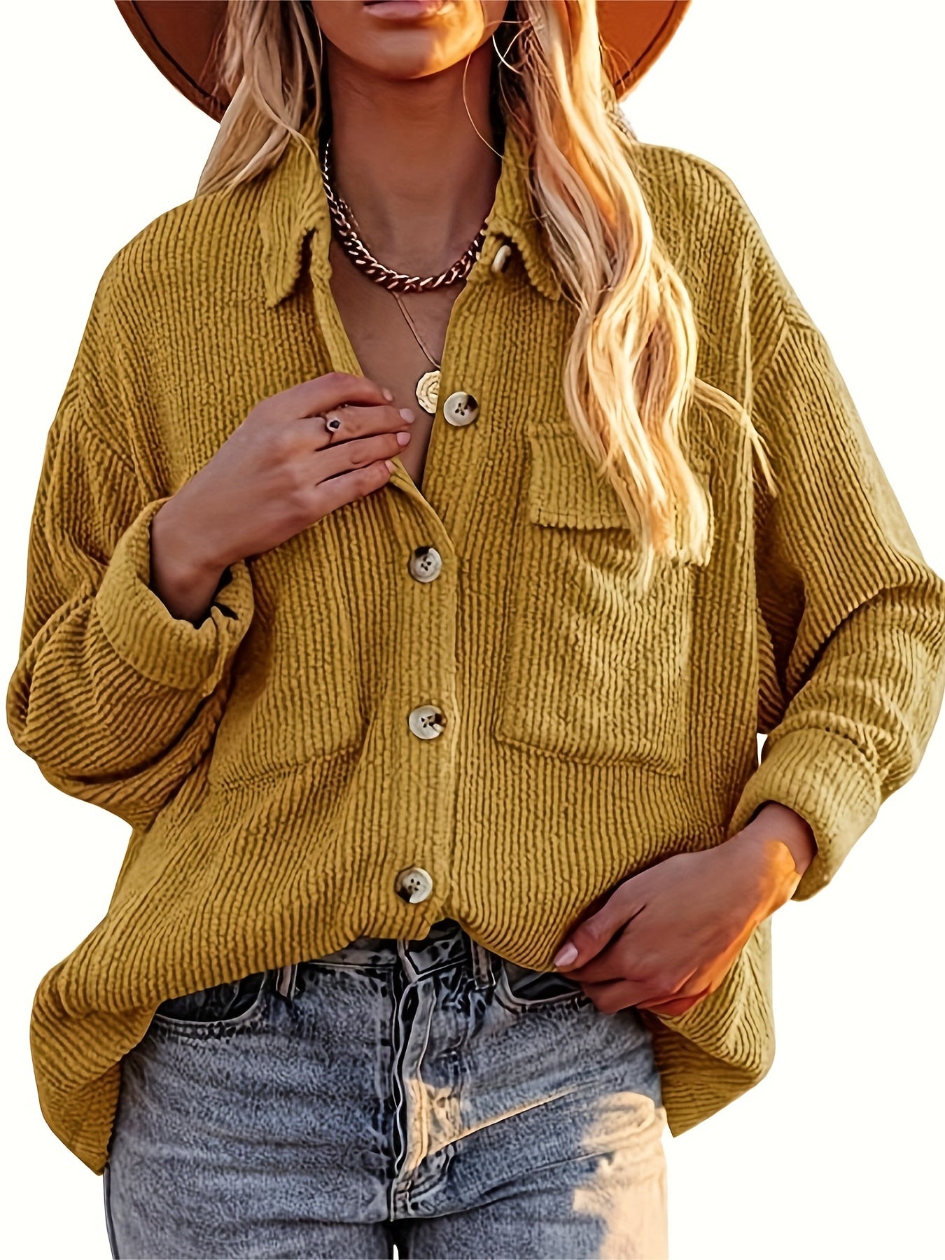 Corduroy Jacket Women's Casual Long Sleeve Jacket for Fall & Winter