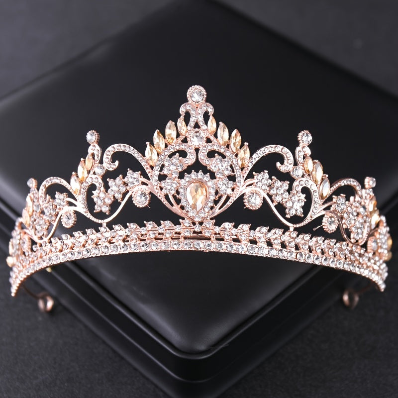 Vintage Golden Floral Bridal Crown Tiara Rhinestone