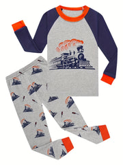 Boys Train Graphic Long Sleeve T Shirt & Pants Set