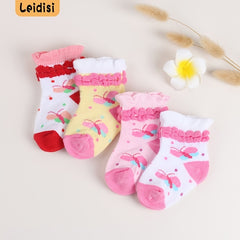 6 Pairs Baby Girls Lace Crew Socks Jacquard Infant Newborn Socks