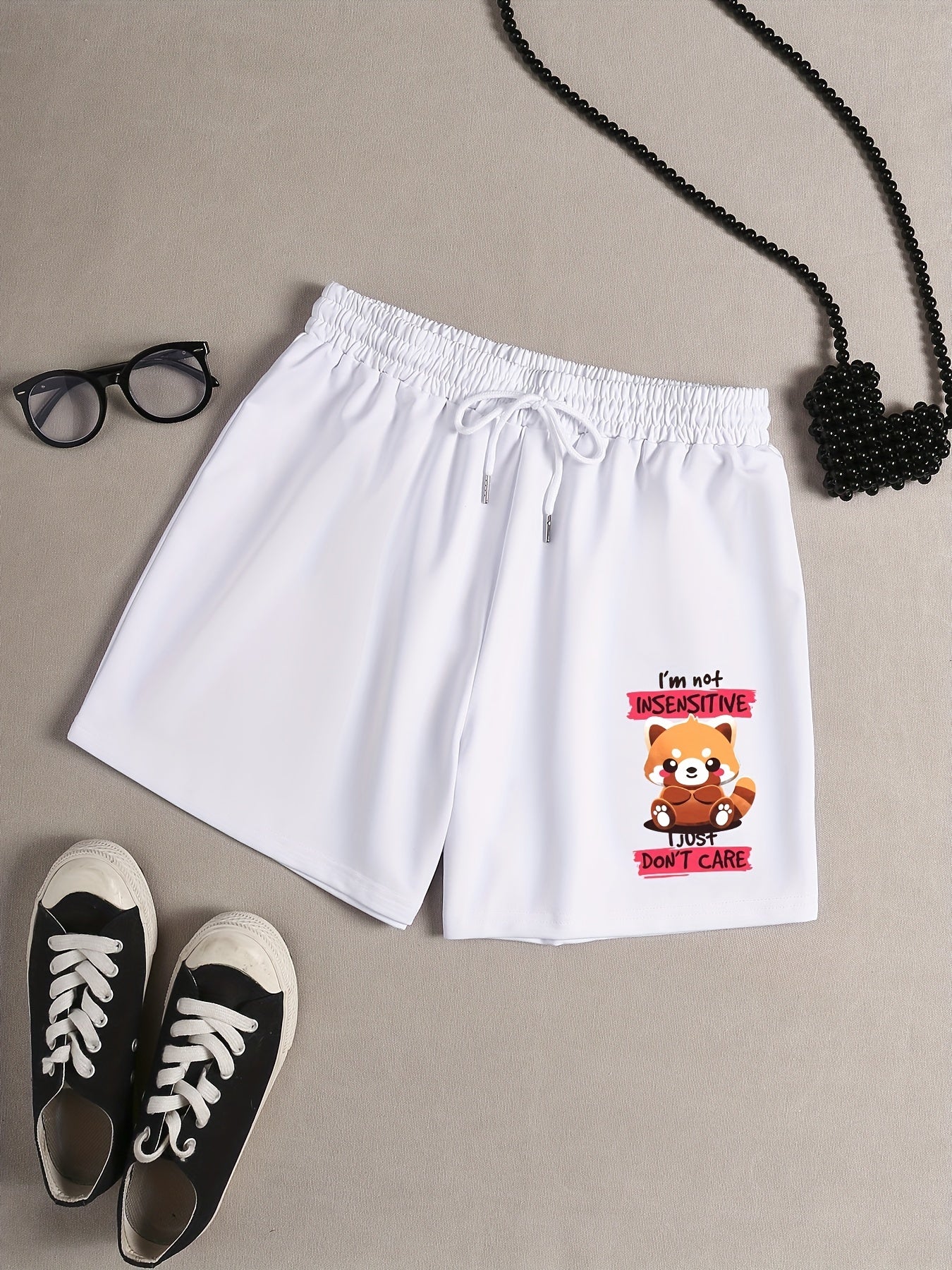 Women's Plus Raccoon & Slogan Print Pajama Shorts
