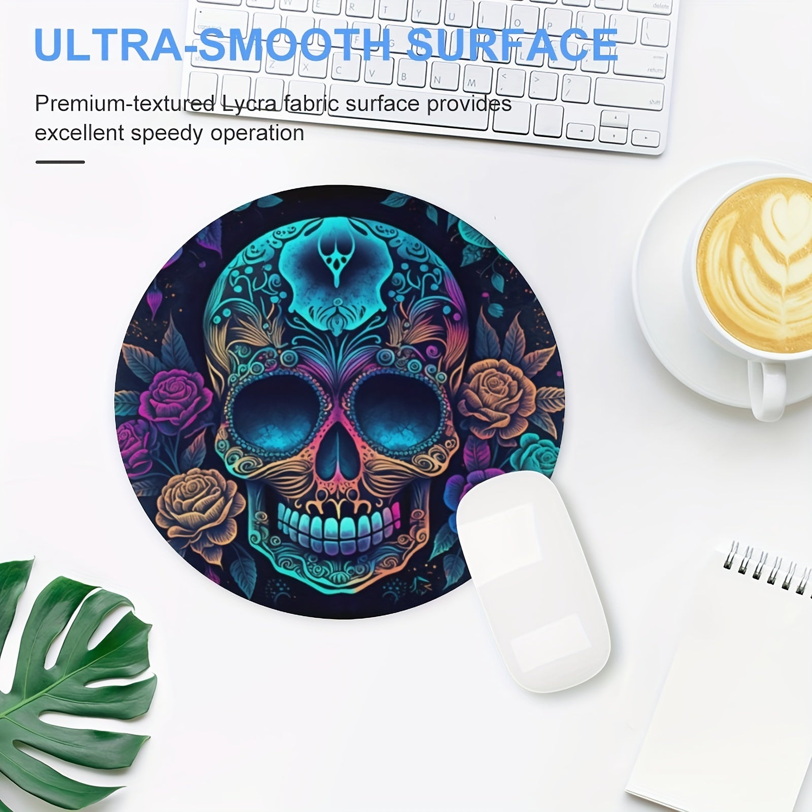 Sugar Skull Round Mouse Mat Mouse Pad Non Slip Rubber Base Mousepad