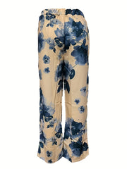 Men's Casual Pattern Printed Loose Wide Leg Trousers Side Pocket Pants