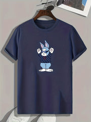 Bunny Pattern Print Men's Comfy Sports T shirt Graphic Tee