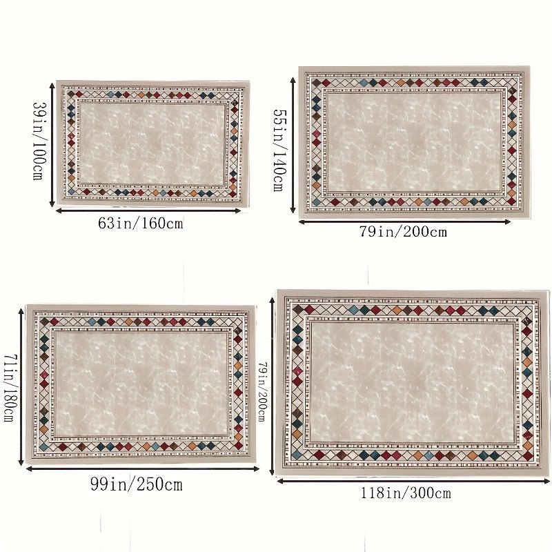 Vintage Washable Area Rug Gem Bordered Print Floor Cover Large Carpet