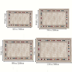 Vintage Washable Area Rug Gem Bordered Print Floor Cover Large Carpet
