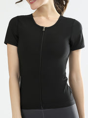 Short Sleeve Sweat Absorbing Workout T Shirt with Zipper Front