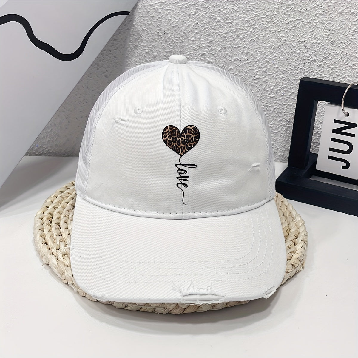 Leopard Print Distressed Baseball Cap for Women