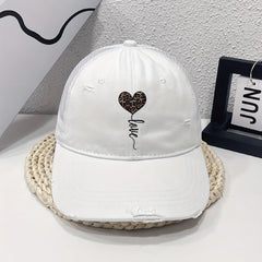 Leopard Print Distressed Baseball Cap for Women
