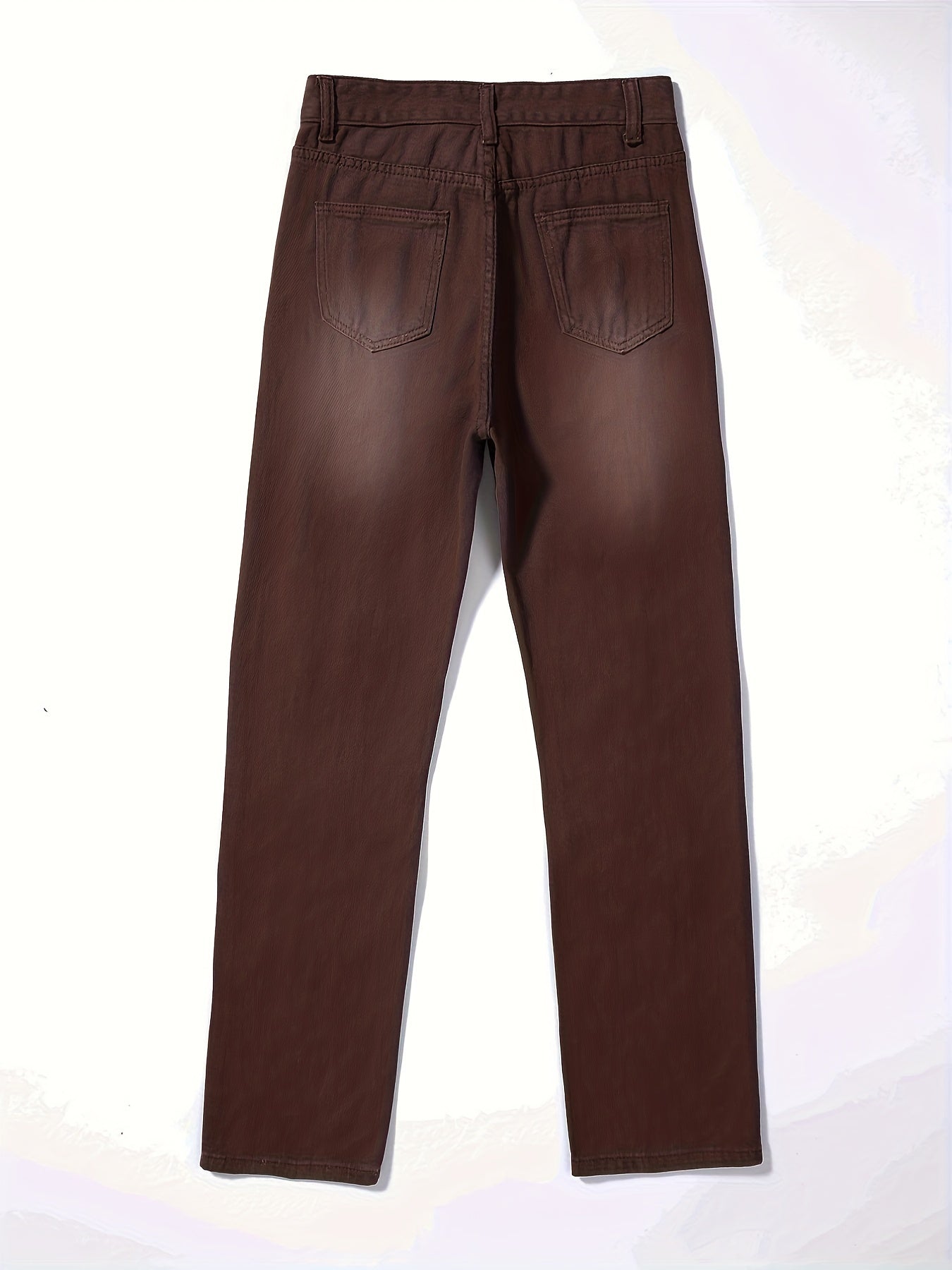 High Waist Ripped Straight Jeans Distressed Loose Fit Denim Pants