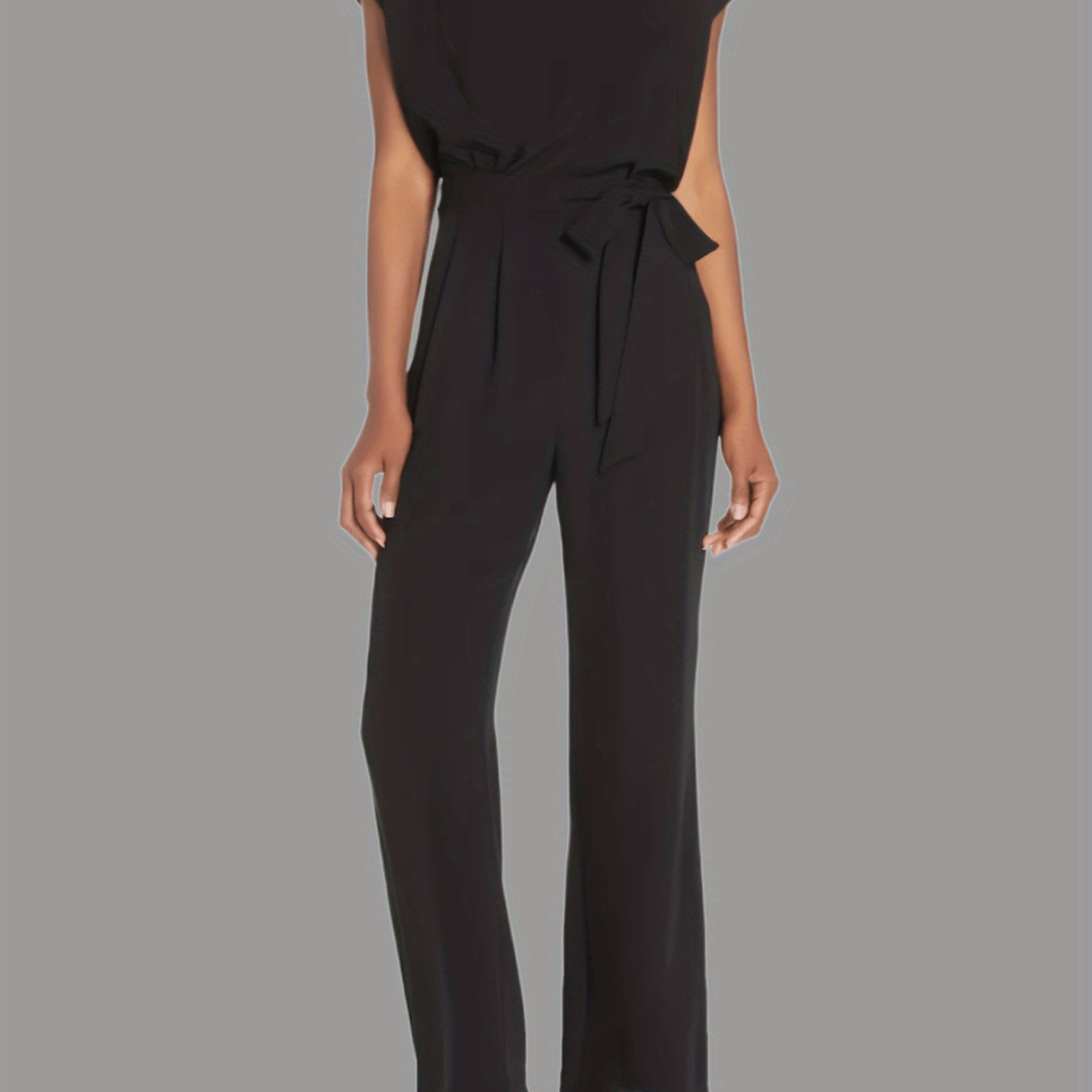 Solid Round Neck Short Sleeve Loose Jumpsuit Casual Long Length