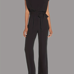 Solid Round Neck Short Sleeve Loose Jumpsuit Casual Long Length