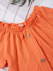 Girls Frill Trim Button Top & Sunflower Shorts Set