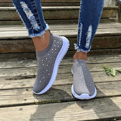 Women's Rhinestone Sock Sneakers Slip On Shoes