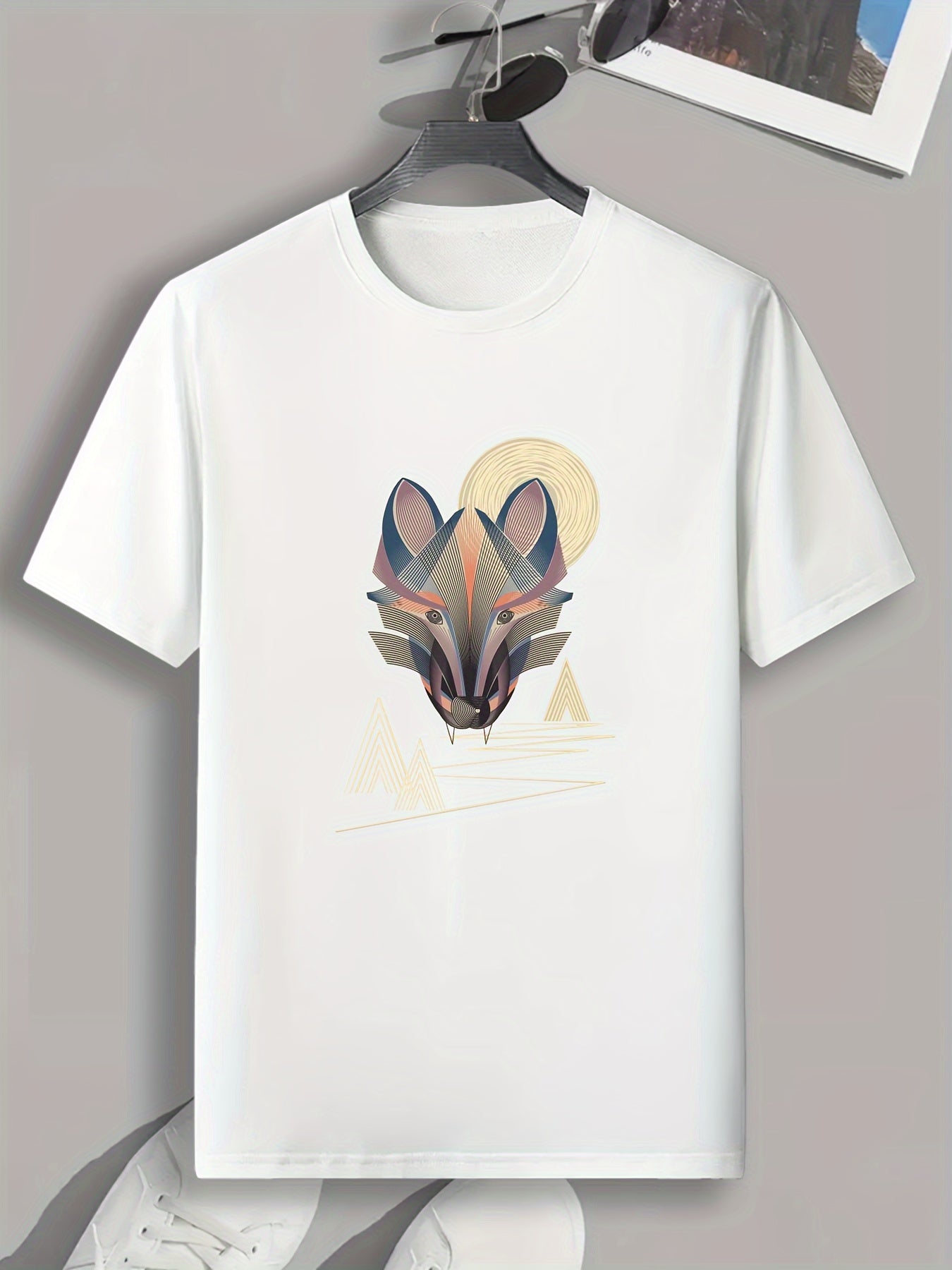 Fox Pattern Print Men's Sports T-shirt Graphic Tee Men's Summer Outdoor Clothes