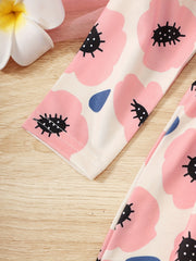 Girls Casual Flower Polka Dots Long Sleeves Dress