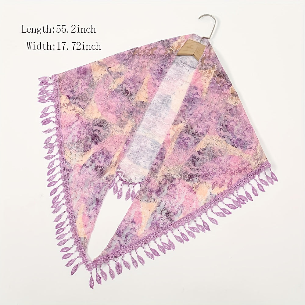 Boho Lace Triangle Shawl Flower Print Hollow Wrap