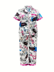 Women's Graffiti Print Satin Pajama Set