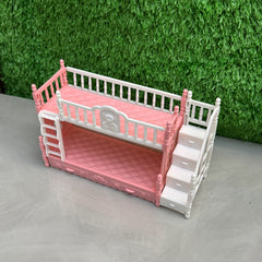 Pink Double Bed with Stairs for Princess Room Dollhouse