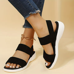 Women's Comfy Flat Sandals Open Toe Elastic Strap Slip On Shoes