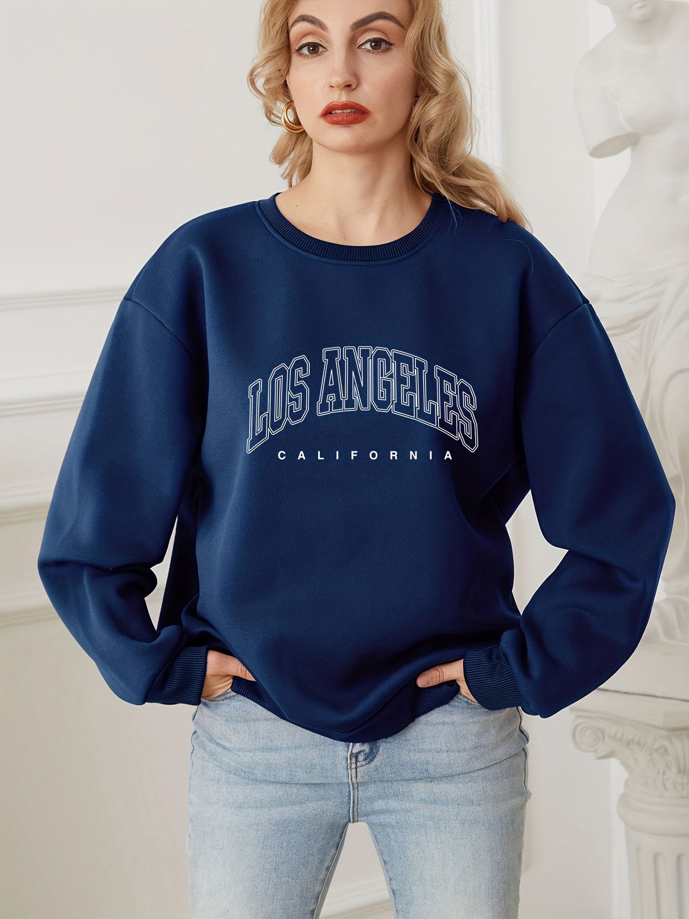 LA Letter Print Sweatshirt Crew Neck for Women