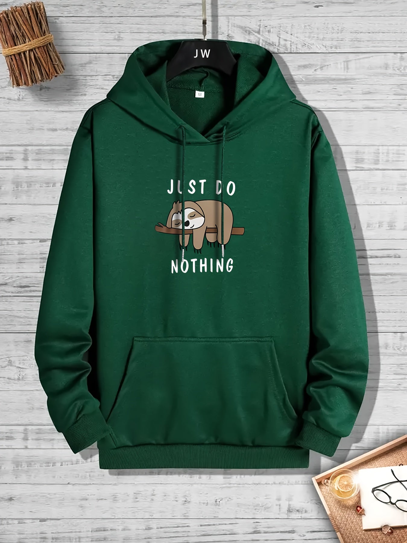 Men's Sloth Print Graphic Hoodie Kangaroo Pocket Loose Pullover