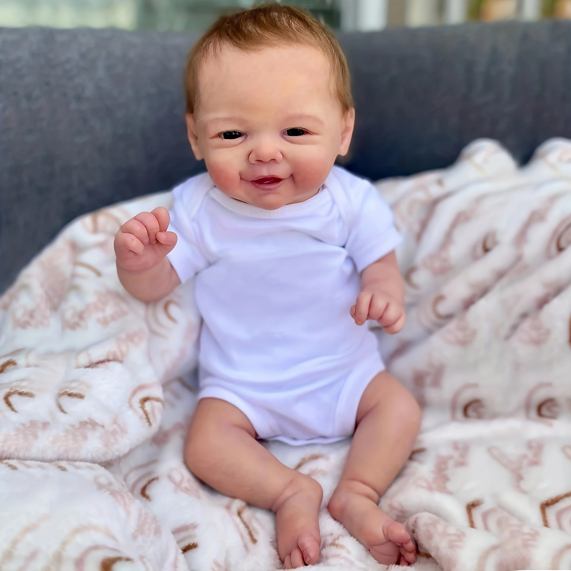 Realistic Reborn Youngsters Doll Smiling Face Rooted Hair Soft Body