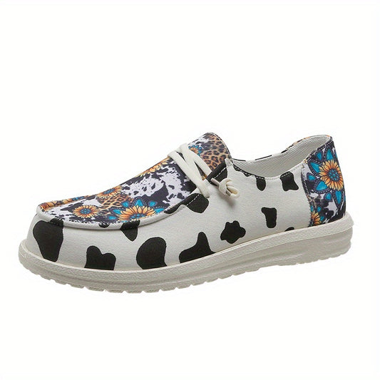 Sunflower & Cow Print Canvas Shoes Low Top Sneakers