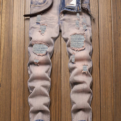 Slim Fit Ripped Jeans Mens Casual Street Style Distressed Denim Pants