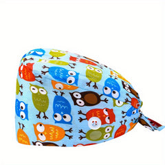 Multicolor Cartoon Print Work Cap Nurse Hat Adjustable Scrub Cap
