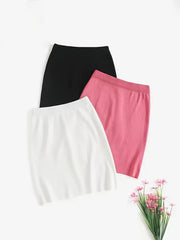 3 Piece Casual Slim Skirts High Waist Bodycon Crop Skirts Women's Clothing