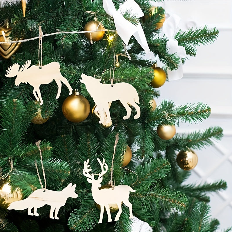 30pcs Wooden Wild Forest Animal Ornaments Hanging Wood Deer Cutouts DIY Decor
