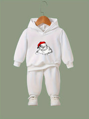 Girls Santa Hat Pattern Hooded Sweatshirt Set