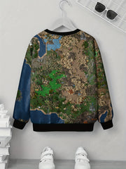 Pixel Map Print Boys Sweatshirt Long Sleeve Pullover Top