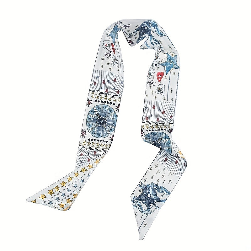 Flower Print Skinny Scarf Long Ribbon Neckerchief Silk Twilly Scarf
