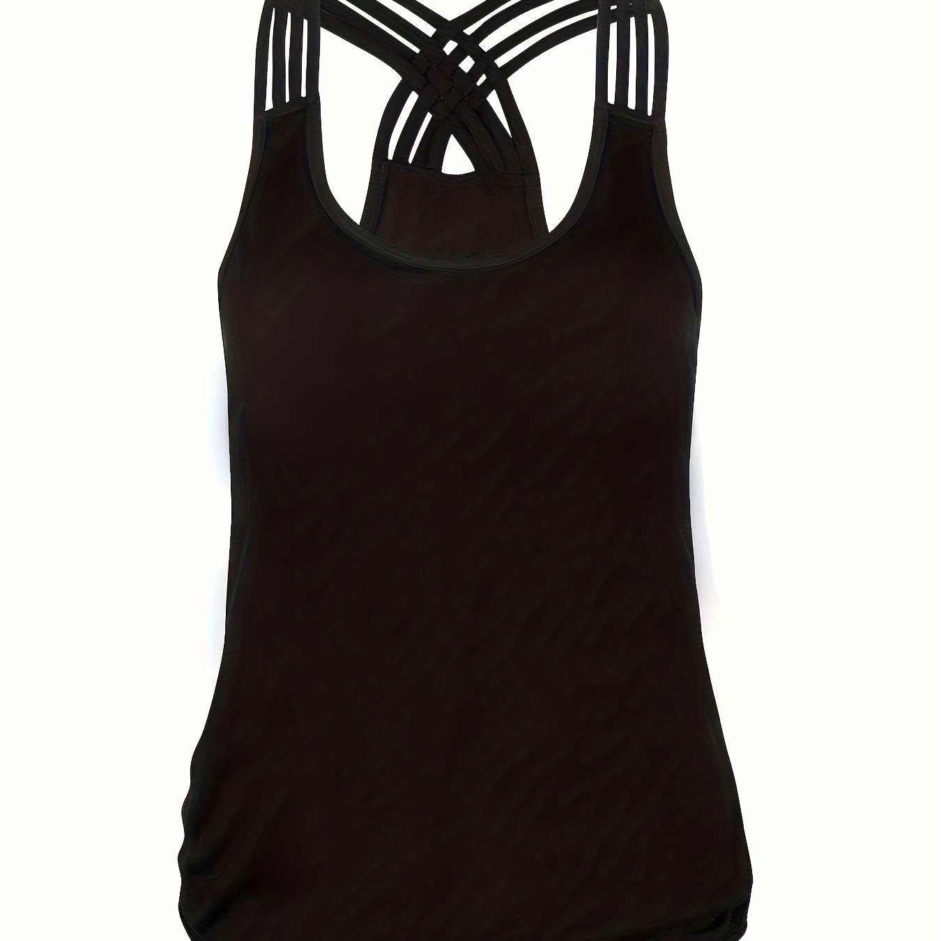 Casual Tank Top Plain Round Neck Split Strap Back Cross Tank